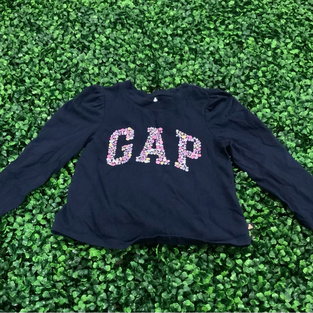 GAP Kids Floral Logo Navy Long Sleeve Tee